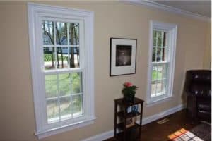 Interior view of two double hung white windows