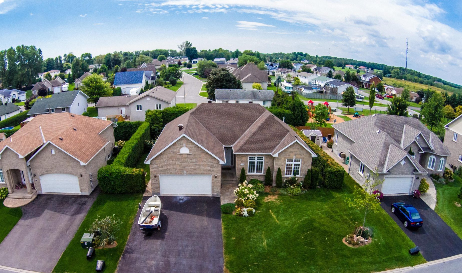 aerial view of homes showing roofing