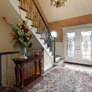 Foyer with leaded glass doors