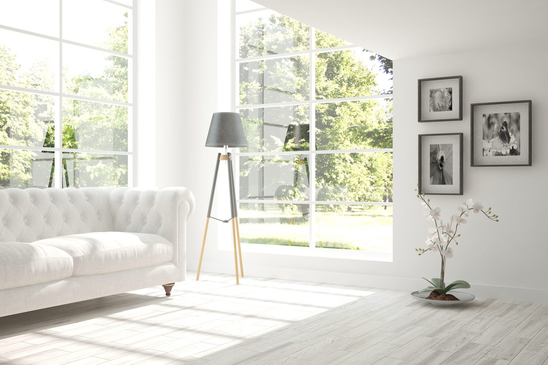 White,Room,With,Sofa.,Scandinavian,Interior,Design.,3d,Illustration