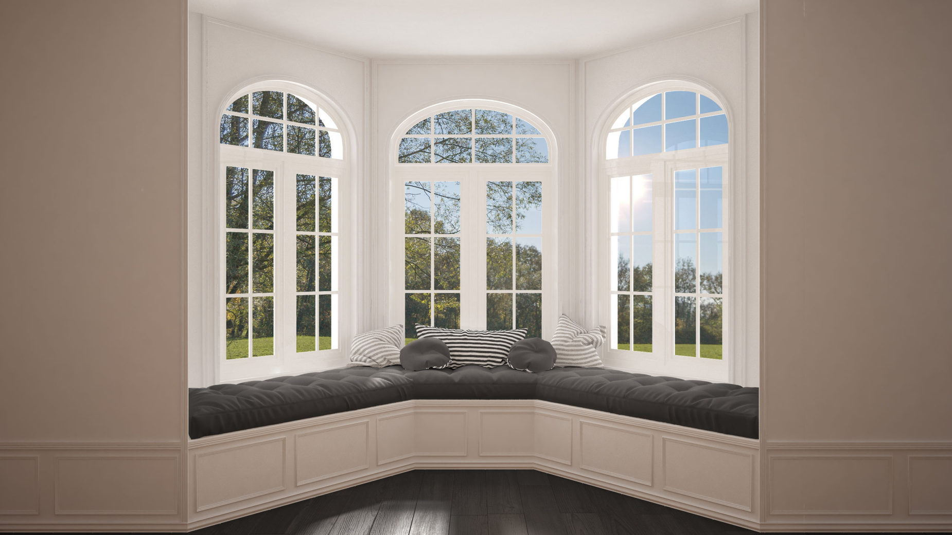 Big,Window,With,Garden,Meadow,Panorama,,Minimalist,Empty,Space,,Background