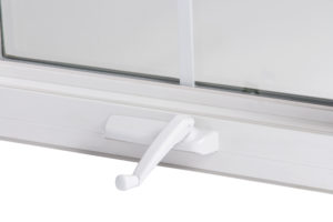 White awning window crank handle close up